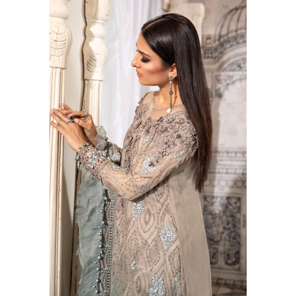 Maria B Mbroidered, BD-2405-Coffee and Smoked Blue