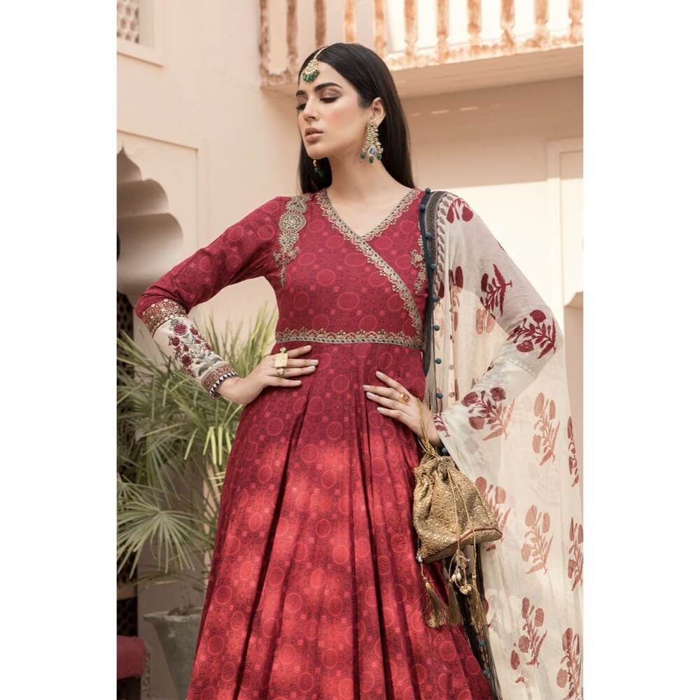 Maria.B Lawn Eid Collection, EL-21-03, Maroon