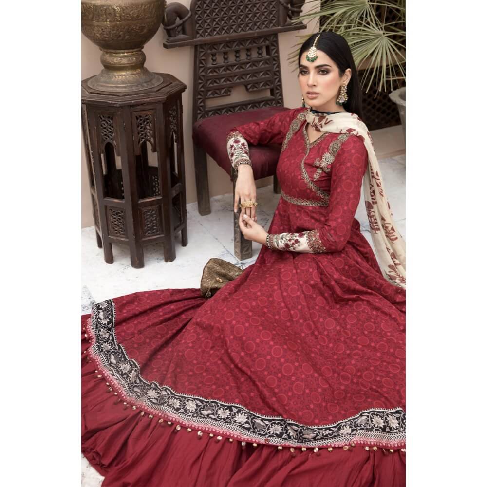 Maria.B Lawn Eid Collection, EL-21-03, Maroon