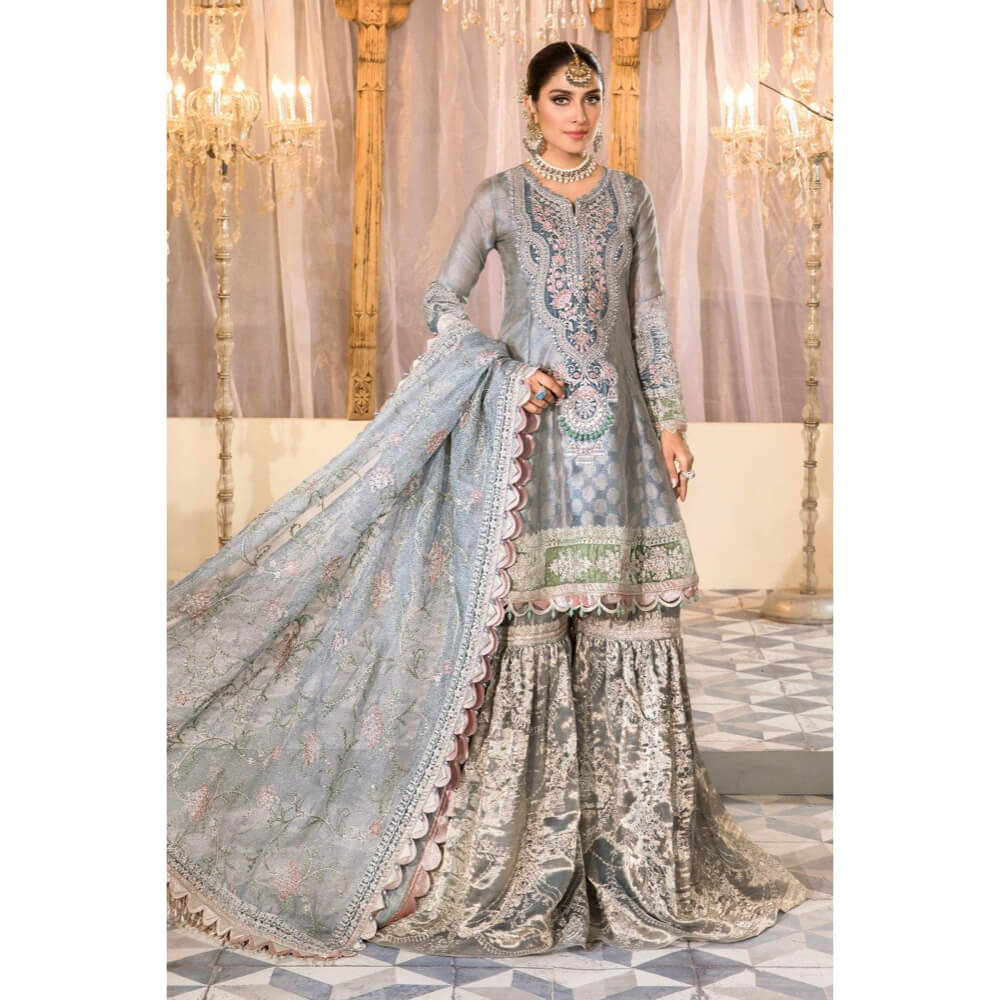 Maria B Mbroidered, BD-2403-Pearl Blue and Ash Pink